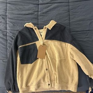 Listicle blue and white corduroy shacket COLOR: navy/cream SIZE: large